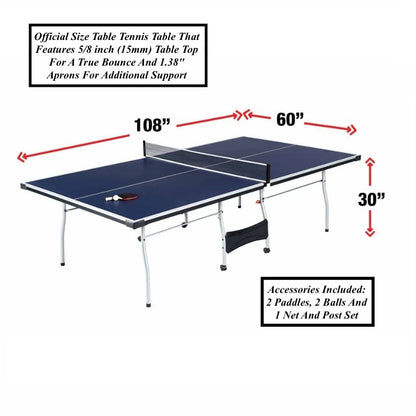 Folding Rolling Table Tennis Table Indoor Ping Pong Table with 2 Paddles 2 Balls 1 Net and Post Set Fold-Up Design 4 Wheels for Easy Movement Perfect Christmas New Year Holiday Season Gifts