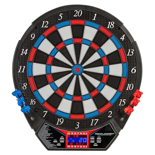 Accudart Rogue Electronic Dartboard – 15.5” Tournament Soft Tip Board, 29 Games/90 Variations, Virtual Opponent, Heckler Mode, Multi‑Color Backlit Display – Includes Built‑in Dart Holders & Darts