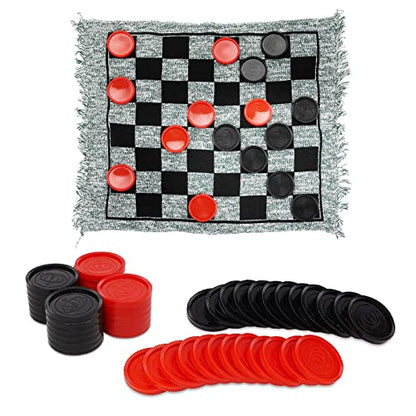 Win SPORTS 3 in 1 Giant Checkers,Mega Tic Tac Toe,Indoor Outdoor Jumbo Classic Board Games,30”Reversible Rug with 24 Checkers Pieces,Checkers Cloth Mat Game for Travel,Family Party,BBQ - style: Winter