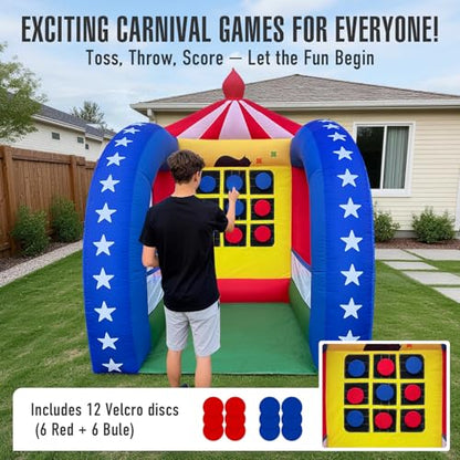 Inflatable Carnival Games — 6.5×6.5×9FT, Built-in Blower, Quick-Inflate — Tic Tac Toe (Indoor & Outdoor Game for Backyard Parties, Team Challenges & Carnival Events) - style: Tic Tac Toe