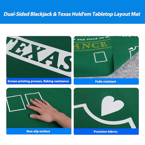 GSE Games & Sports Expert 36" x 72" Double-Sided Casino Layout Felt, Las Vegas Style Tabletop Mat for Parties, Home Entertainment, Poker Game Night - style: Blackjack&Texas Hold'em Poker