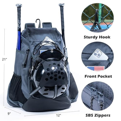 | Baseball Bag Softball Bat Bag, Double-layer Baseball Backpack Adult with Gear Klip To Hold Baseball Glove, Baseball Essential Gear, Youth Baseball Bag for Boys, Girls, Baseball Accessories - color: Grey