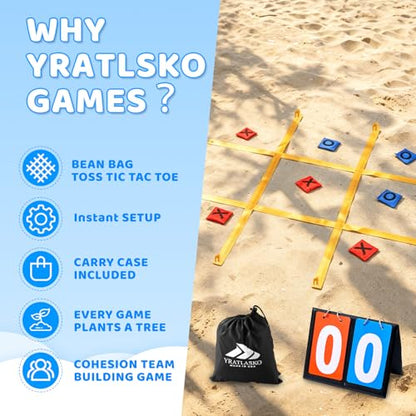 Yard Games for Kids & Adults - Giant 4ft x 4ft Tic Tac Toe Outdoor Game with Bean Bag Toss & Tabletop Scoreboard for Backyard, Carnival, Family Reunion, Birthday Party & Field Day