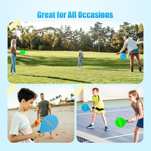 TEILLNET Paddle Ball Set, Outdoor Games for Adults and Family, Badminton Sets for Backyards Yard Game with 4 Rackets 4 Balls 8 Birdies, Beach Toys Pool Lawn Outside Park Camping Family Games Gifts - color: Beach Paddle Ball Set
