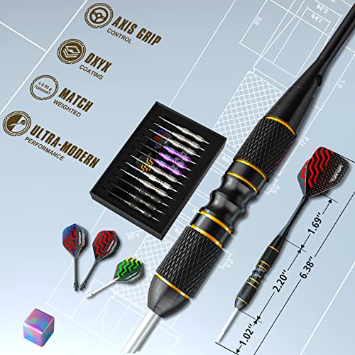 Turnart Darts Metal Tip Set - Steel Tip Darts Darts Set Professional Metal Darts 12 pcs 22/24 Grams Pro Dart Set with Stylish Case Aluminum Shafts Extra 9 Flights - color: Purple / Black