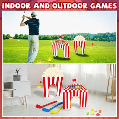 19 PCS Carnival Party Mini Golf Game Set Circus Tent Popcorn Game Set Include Clubs Balls Carnival Themed Obstacles for Groups Circus Birthday Golf Gaming Indoor Family Party Decoration
