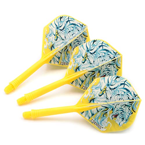 CUESOUL Integrated Dart Shaft and Flights with Four Mythological Symbols Design-Size M 28mm - color: White-White Tiger