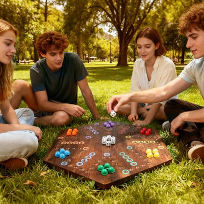 Wahoo Marble Board Game-Extra Large 23.6 Inches Game Board for 4 and 6 Players, Classic Family Fun with 30 Marbles, 6 Dice, Storage Bag & Gift Box, Bright Colors. (Extra Large, Flame) - color: Extra Large, Flame