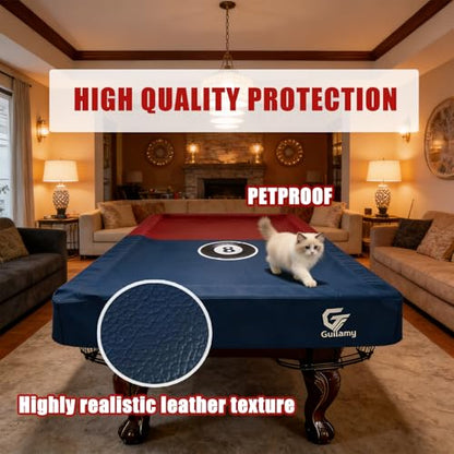 8FT (100"L x 56"W x 8"H) Heavy Duty Leatherette Pool Table Cover – Waterproof, Scratch-Resistant, All-Season Protection for Indoor/Outdoor Use – Red/Dark Blue