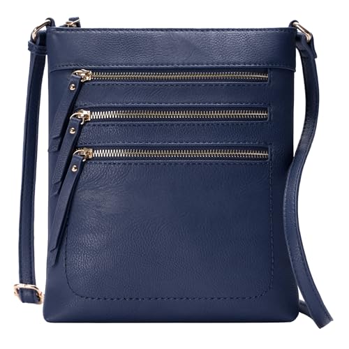 Solene Crossbody Bag Functional Multi Pocket Messenger Purse Top Zip Closure Shoulder Handbag With Adjustable Strap - color: Navy