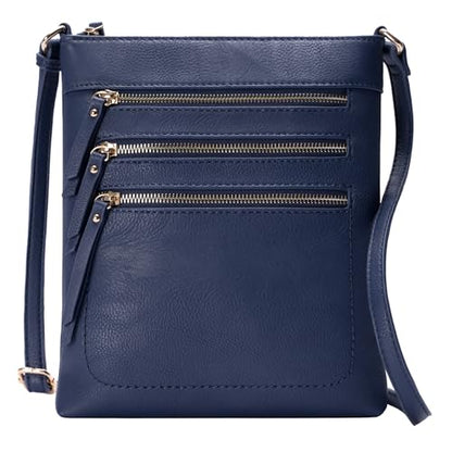 Solene Crossbody Bag Functional Multi Pocket Messenger Purse Top Zip Closure Shoulder Handbag With Adjustable Strap - color: Navy