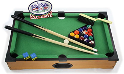 Matty's Toy Stop Deluxe 20" Wooden Table Top Pool (Billiards) Table with 15 Colored Balls, 1 Cue Ball, 1 Brush, 2 Pool Sticks, 2 Cubes of Chalk & Racking Triangle