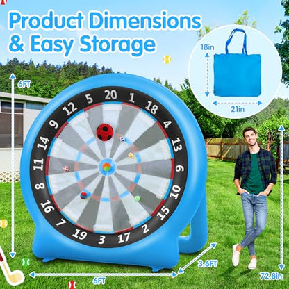 6FT Inflatable Dartboard, Giant Kick Darts Soccer Darts Golf & Throw Darts with Air Pump, Giant Outdoor Games, Blow up Soccer Darts for Yard Party Large Dartboard for Kids & Adults 20+Games - color: Blue