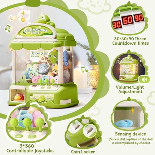 Large Claw Machine for Kids, Musical Electronic Arcade Game Console with Adjustable Sound, Christmas and Birthday Gift for Kids, Includes 30 Toys & 24 Game Coins & 20 Surprise Eggs - color: Green