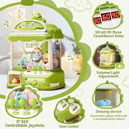 Large Claw Machine for Kids, Musical Electronic Arcade Game Console with Adjustable Sound, Christmas and Birthday Gift for Kids, Includes 30 Toys & 24 Game Coins & 20 Surprise Eggs - color: Green
