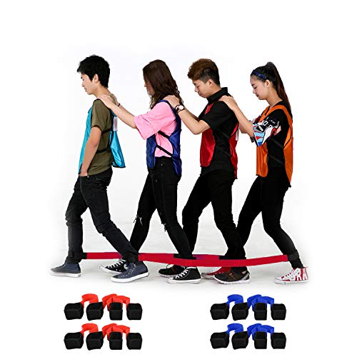 Three Legged Race Bands, 2 Sets, Team Building, 3 Legged Race Bands, Outdoor Party Group Game for Teenagers Adults, Cooperative Team Race for Birthday, Relay Race, Field Day, Backyard Activity Game - size: For 8 people（Red&Blue）