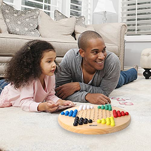 GSE Games & Sports Expert 11.5" Natural Wood Chinese Checkers Board Game Set with Wooden Colorful Marbles, Classic Strategy Family Board Game for Kids & Adults
