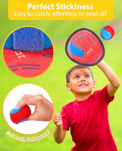 JoyCat Toss and Catch Ball Game for Kids, 2 Paddle Sticky Ball Set, Toddler Baseball Catch Toy, Outdoor Game for Beach, Yard & Camping, Sports Birthday Gifts for Boys Girls Ages 3-12 - style: 2 Paddles 2 Balls