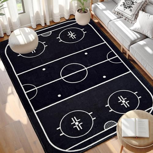 Hockey Rug 5x7 FT, Non Slip Washable Low Pile Sports Carpet, Modern Hockey Room Decor for Man Cave and Game Room - color: Style 1, size: 5' x 7' (Rectangular)