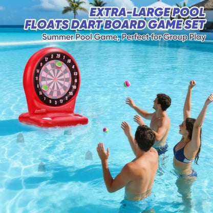 Inflatable Dart Toss Pool Toy Set, Giant Pool Game for Kids Ages 8–12, Teens & Adults, Floating Dart Board Water Toy with 4 Balls, Fun Summer Pool Party, Indoor/Outdoor Play