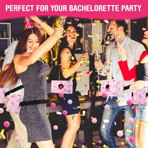 Yaomiao 4 Pack Bachelorette Party Shaking Swing Balls Game Set Includes 4 Set Strap Shake Box and 80 Balls for Birthday Bachelorette Bridal Shower Table Tennis Game(Pink Bow,Pink) - color: Pink, style: Pink Bow