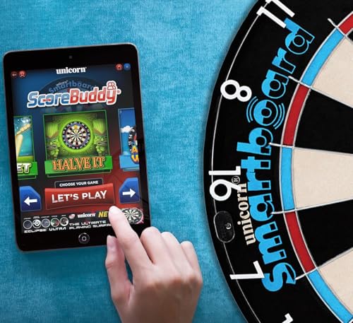 Unicorn Smartboard Bristle Dartboard - Bristle Board with Bluetooth LE Technology - 6 Steel-Tip Darts Included - 12 Players - Multiple Game Options - Online and Solo Play with Scorebuddy App