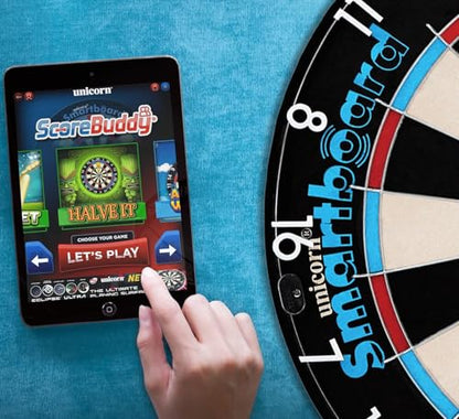 Unicorn Smartboard Bristle Dartboard - Bristle Board with Bluetooth LE Technology - 6 Steel-Tip Darts Included - 12 Players - Multiple Game Options - Online and Solo Play with Scorebuddy App