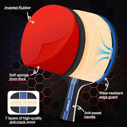 Table Tennis Rackets Set, Ping Pong Paddles Set of 2, Including Ping Pong Paddles, Balls, a Ping Pong Net and a Portable Case