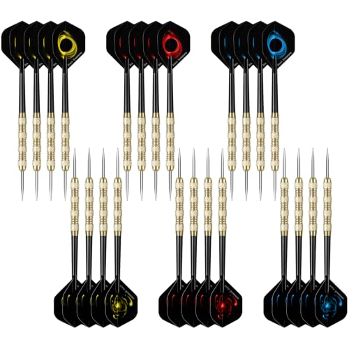 Accmor Metal Tip Darts, Steel Tip Darts, 14 Grams Professional Metal Darts, Darts Metal Tip Set, Metal Darts for Dartboard - color: Phantom Trace-Gold, style: 24 pack