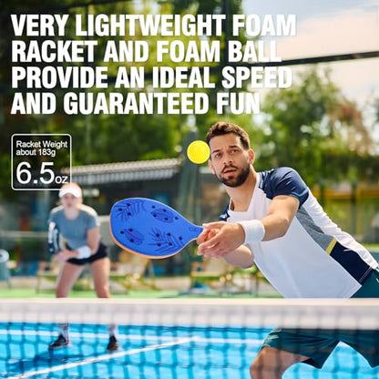 Beach Paddle Tennis Game Set for Teens, Adults & Beginners | 2 Foam Paddle Rackets, 2 Soft Balls, Storage Bag, Indoor Outdoor Play for Park, Backyard, Home