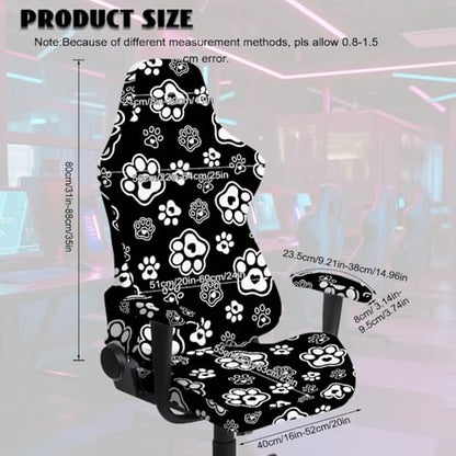 Dog Paw Print Gaming Chair Covers Slipcovers Computer & Gaming Chair Slipcover with 2 Armrest Covers Dust-Proof Machine Washable Home Decorations - color: Black and White - Dog Paw