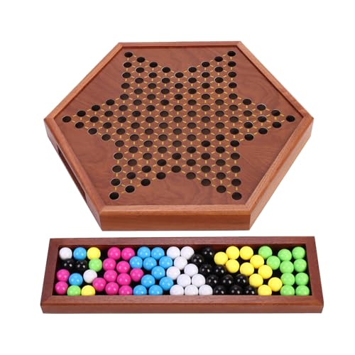Chinese Checkers 13.7" Large Upgraded Version Wooden Game Board,with 16mm（0.62"） 60+Spare Acrylic Marbles,Classic Strategy Family Board Game.