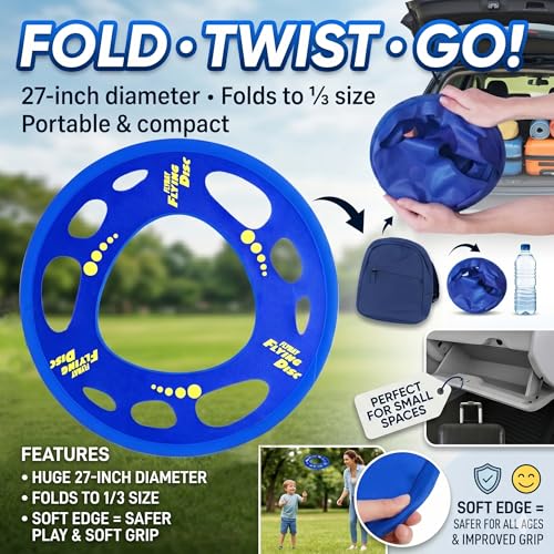 Giant Flying Disc Soft, Foldable & Floats in Air - Encourage Outdoor Play & Family Fun - Great for Kids, Parent-Child Interaction, and School Activities (27 Inch)
