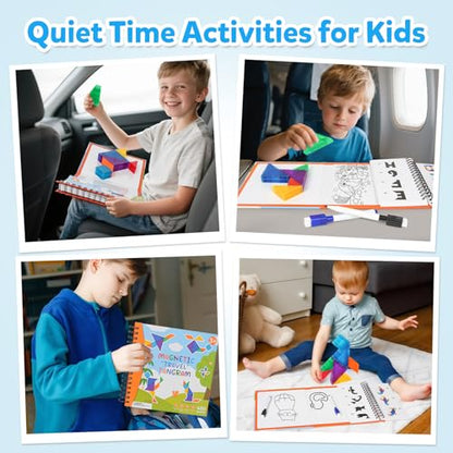 Magnetic Tangram Puzzle with 3D Building Blocks, Road Trip Essentials Travel Tangram with 400 Solution Montessori Travel Toys for Kids Magnetic Puzzles Brain Teasers Gifts for Kids Adults - style: 400 Solution