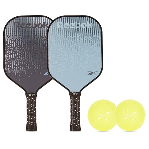 Reebok - Pickleball Set for 2 Players, Includes 2 Paddles with Cushion Grip and 2 Light-Up Balls, Perfect for Night Play, Durable, Engineered for Sports Enthusiasts - color: Black/White