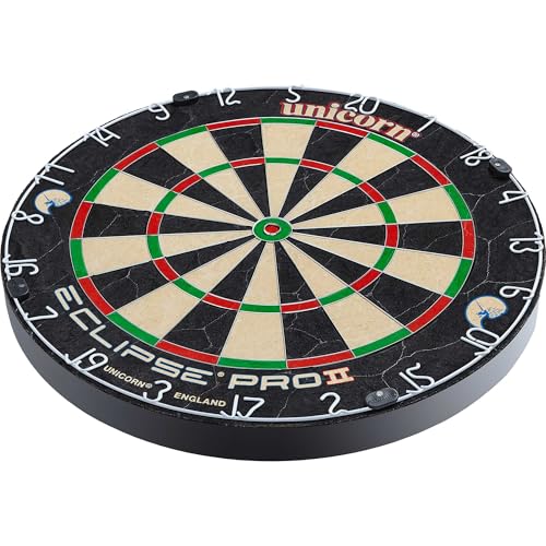 Unicorn Eclipse Pro 2 Bristle Steel Tip Dartboard with American Legend Dartboard Cabinets – Ultra-Slim Bullseye – High-Vis Rotatable Number Ring – 30% Thinner Wire
