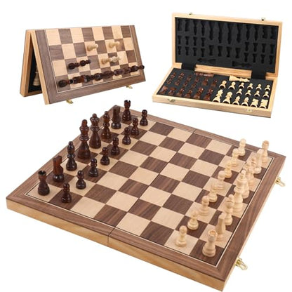 Wooden Chess Set with Folding Board - 15" Classic Magnetic Chess Set with Protective Bag for Adults, Chess Lovers Tournament Professional Beginner - color: Natural Wood, size: 15 inch