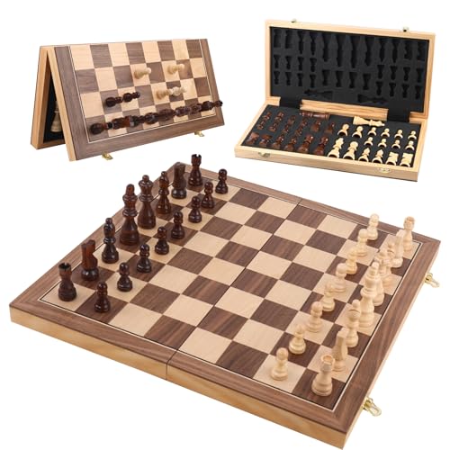 Wooden Chess Set with Folding Board - 15" Classic Magnetic Chess Set with Protective Bag for Adults, Chess Lovers Tournament Professional Beginner - color: Natural Wood, size: 15 inch