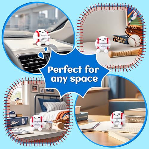 OkiyiD Mini Funny Positive Gifts Baseball, Knitted Wool Baseball Crochet Toy with Positive Card, Creative Cute Emotional Support Cheer Up Keepsake Gift for Kids Boys Men College Temmate - style: baseball