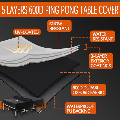 Heavy Duty Waterproof Ping Pong Table Cover - 600D Durable Material, Fits 9x5 FT Folding/Flat Tables, Windproof Buckle, Indoor/Outdoor Use, Gray, 65''L x 28''W x 73''H - color: Gray