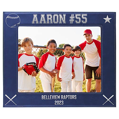 My Personal Memories Custom Monogrammed Baseball Sports Picture Frame Gifts - Personalized 4x6, 5x7, 8x10 Photo Frames for Athletes, Coaches, Teams, Kids, Awards (Blue) - color: Blue