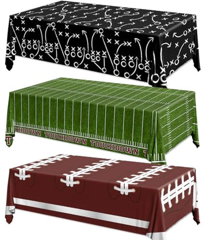 GREHUMOR Football Tablecloth 3 Pack Party Decorations Supplies 54"X108" Large Football Theme Disposable Plastic Table Cover for Birthday Game Day Tailgate Party Decor