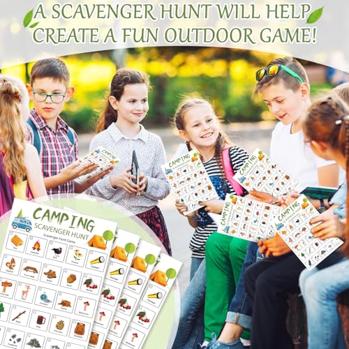 Hoolerry 30 Pcs Scavenger Hunt for Kids Road Trip Game Car Spring Summer Wedding Scavenger Hunt Cards Travel Activities Camping Games Outdoor Indoor Seek Activity for Kids Adults (Camping) - style: Camping