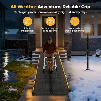 CAMMOO 10FT Portable Wheelchair Ramp-800LBS Heavy-Duty, High-Strength Aluminum Alloy with 4 Adjustable Legs, 4 Wheels, Triple Anti-Slip and Seamless Design, Ideal for Home Steps, Threshold, Doorways - size: 10 FT