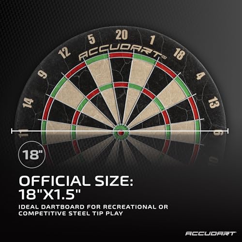 Accudart Classic Bristle Dartboard – Official 18” x 1.5” Sisal Board, Self‑Healing Fibers, Staple‑Free Bullseye, Reduced Bounce‑Outs – Ideal for Steel‑Tip Darts