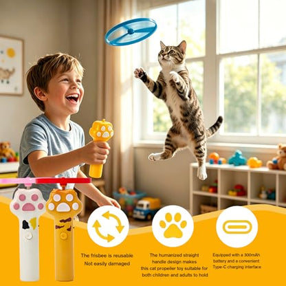 Cat Fetch Toy Launcher with 8 Flying Discs, Rechargeable Interactive Cat Toy for Indoor Cats, Flying Disc Launcher for Hunting Training Exercise, Cat Chase Toy for Active Play and Enrichment (White)