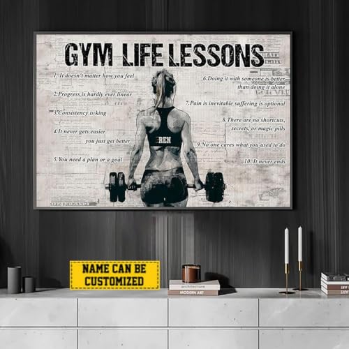 CENOVACY Personalized Gym Life Lessons Canvas, Custom Gym Motivational Poster Wall Art, Inspirational Fitness Gift For Girl Woman Gymmer Lovers - color: Design 09