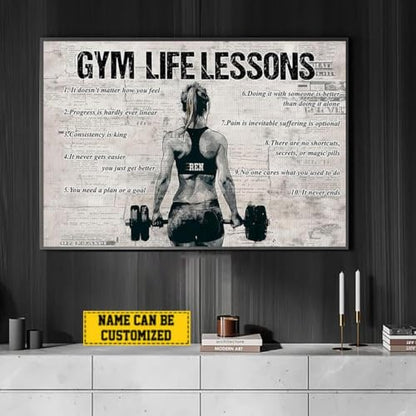 CENOVACY Personalized Gym Life Lessons Canvas, Custom Gym Motivational Poster Wall Art, Inspirational Fitness Gift For Girl Woman Gymmer Lovers - color: Design 09