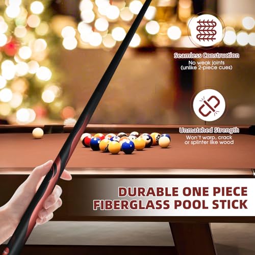 HMQQ 58" One Piece Fiberglass Pool Cue Stick Set of 4, 21oz Warp-Resistant Billiard Cues with Leather Tip, Premium Matte Finish Bar Pool Sticks for House Use, Red & White - color: Red