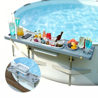 Pool Bar for Above Ground Pool - Poolside Bar with 6 Cup Holders & Ice Bin, 47.2"×11.8" Foldable Above Ground Pool Bar Table, Portable Swim Up Bar, Frame Above Ground Round Swimming Pools Accessories - color: Gray-blue Pool Bar